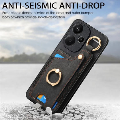For Xiaomi Redmi Note 13 Pro+ 5G Case with Card Holder Retro Leather Back Cover Ring Kickstand