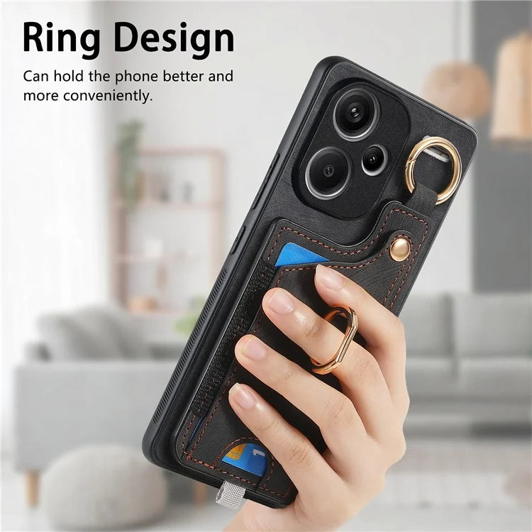For Xiaomi Redmi Note 13 Pro+ 5G Case with Card Holder Retro Leather Back Cover Ring Kickstand