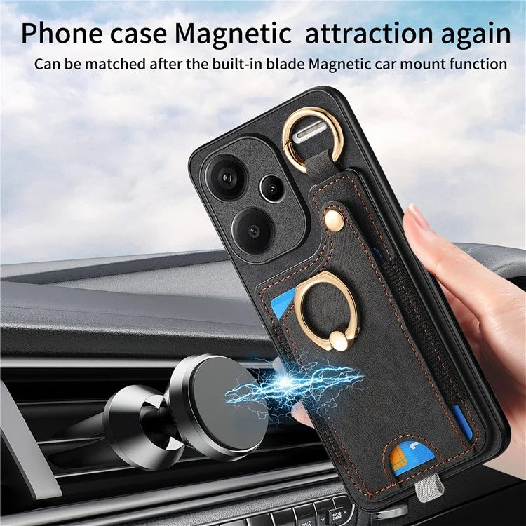 For Xiaomi Redmi Note 13 Pro+ 5G Case with Card Holder Retro Leather Back Cover Ring Kickstand