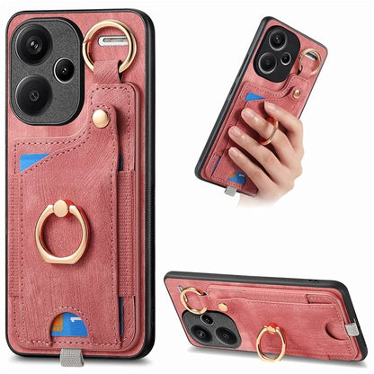 For Xiaomi Redmi Note 13 Pro+ 5G Case with Card Holder Retro Leather Back Cover Ring Kickstand