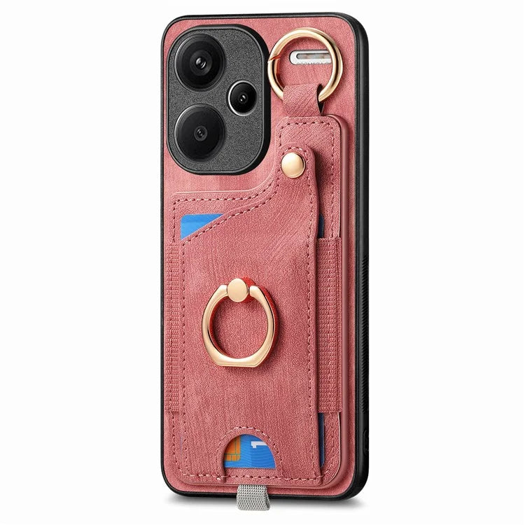 For Xiaomi Redmi Note 13 Pro+ 5G Case with Card Holder Retro Leather Back Cover Ring Kickstand