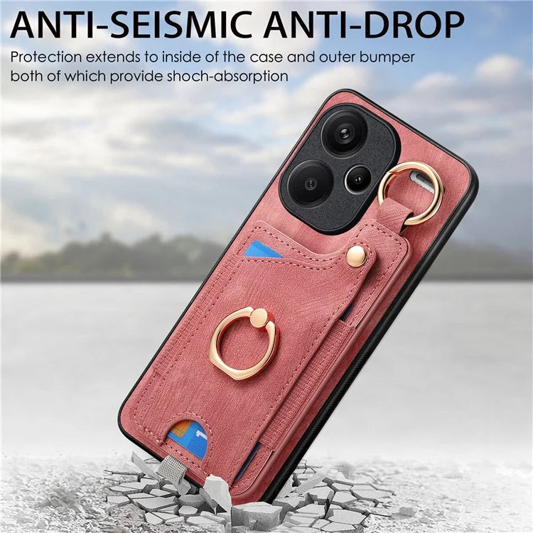 For Xiaomi Redmi Note 13 Pro+ 5G Case with Card Holder Retro Leather Back Cover Ring Kickstand