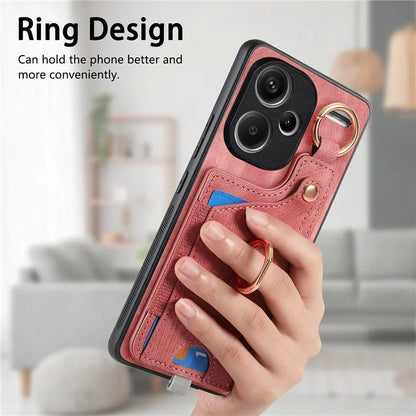 For Xiaomi Redmi Note 13 Pro+ 5G Case with Card Holder Retro Leather Back Cover Ring Kickstand
