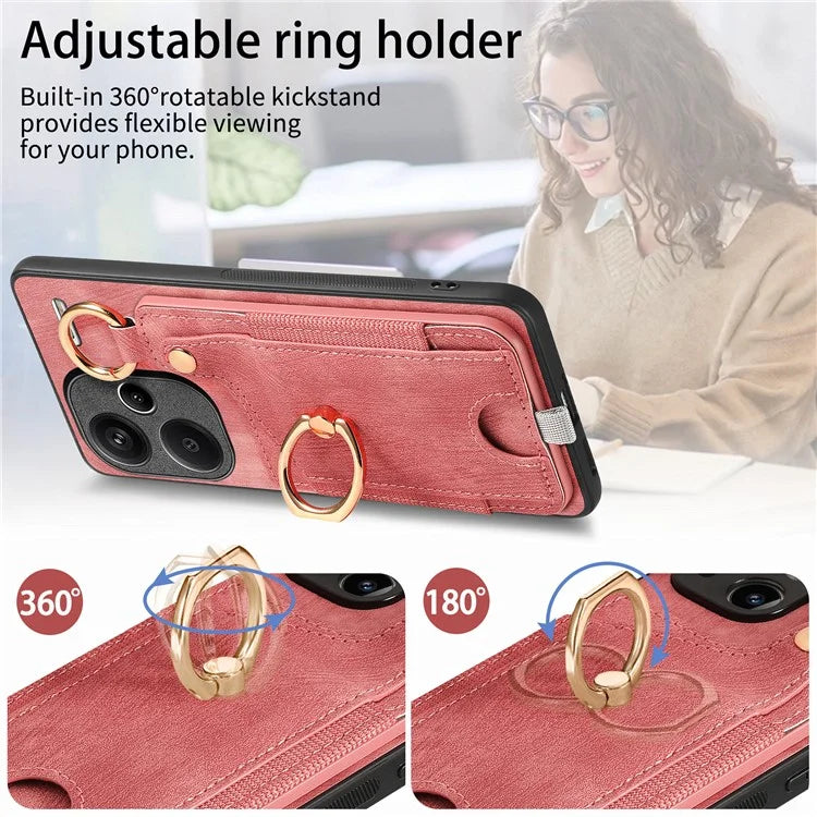 For Xiaomi Redmi Note 13 Pro+ 5G Case with Card Holder Retro Leather Back Cover Ring Kickstand