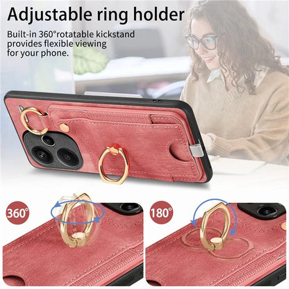For Xiaomi Redmi Note 13 Pro+ 5G Case with Card Holder Retro Leather Back Cover Ring Kickstand