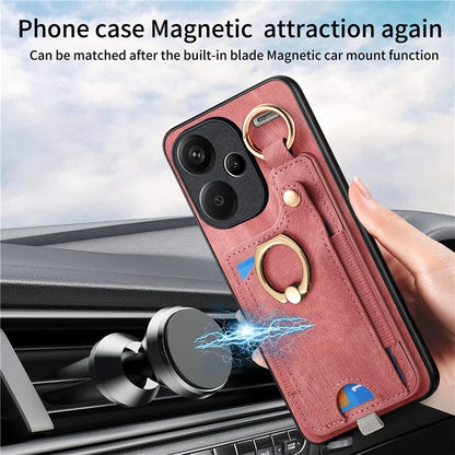 For Xiaomi Redmi Note 13 Pro+ 5G Case with Card Holder Retro Leather Back Cover Ring Kickstand