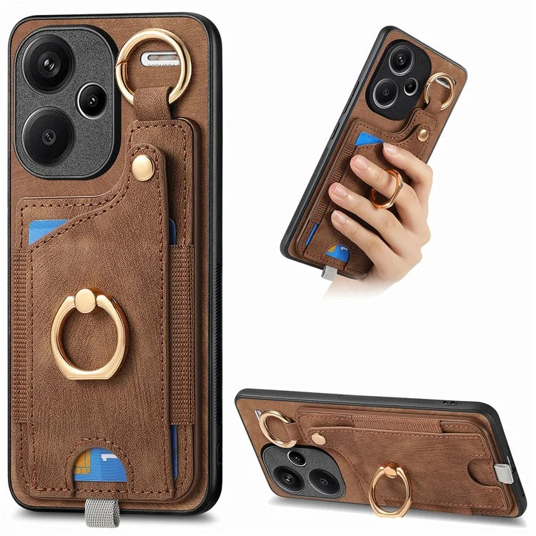 For Xiaomi Redmi Note 13 Pro+ 5G Case with Card Holder Retro Leather Back Cover Ring Kickstand