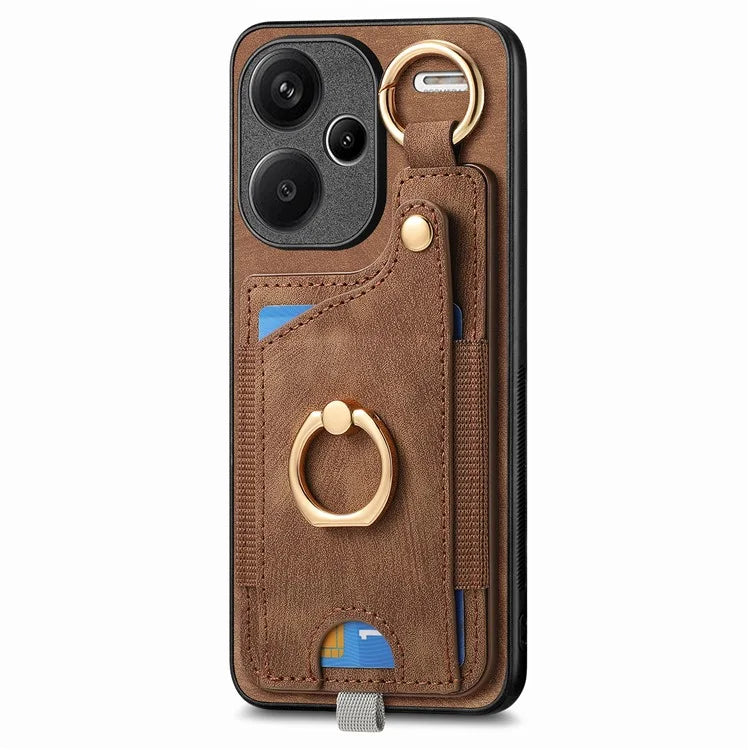 For Xiaomi Redmi Note 13 Pro+ 5G Case with Card Holder Retro Leather Back Cover Ring Kickstand