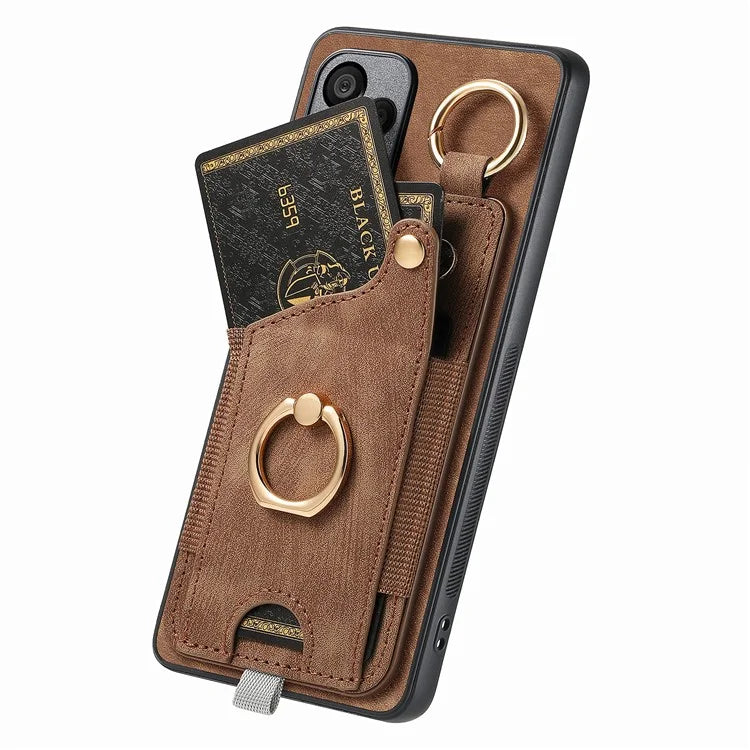 For Xiaomi Redmi Note 13 Pro+ 5G Case with Card Holder Retro Leather Back Cover Ring Kickstand