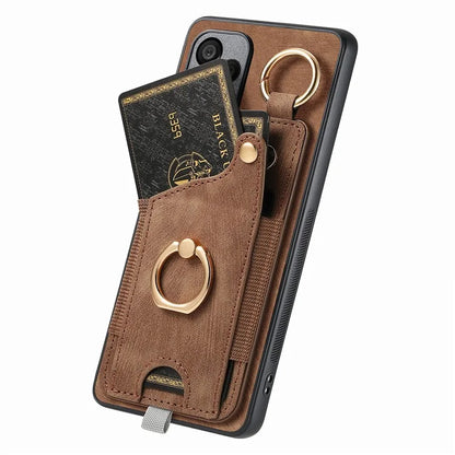 For Xiaomi Redmi Note 13 Pro+ 5G Case with Card Holder Retro Leather Back Cover Ring Kickstand