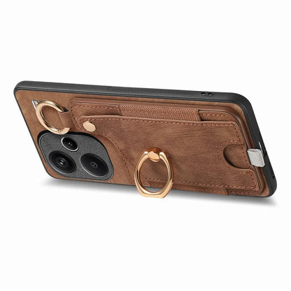 For Xiaomi Redmi Note 13 Pro+ 5G Case with Card Holder Retro Leather Back Cover Ring Kickstand