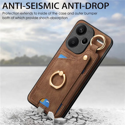 For Xiaomi Redmi Note 13 Pro+ 5G Case with Card Holder Retro Leather Back Cover Ring Kickstand