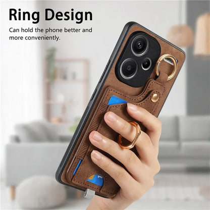 For Xiaomi Redmi Note 13 Pro+ 5G Case with Card Holder Retro Leather Back Cover Ring Kickstand