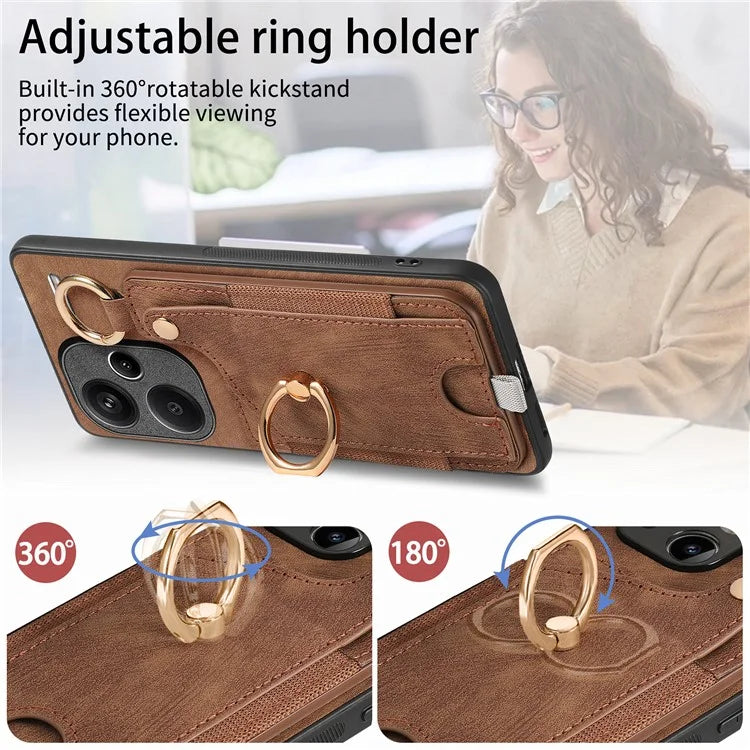 For Xiaomi Redmi Note 13 Pro+ 5G Case with Card Holder Retro Leather Back Cover Ring Kickstand
