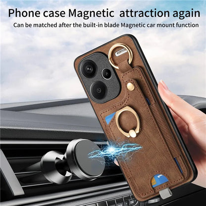 For Xiaomi Redmi Note 13 Pro+ 5G Case with Card Holder Retro Leather Back Cover Ring Kickstand