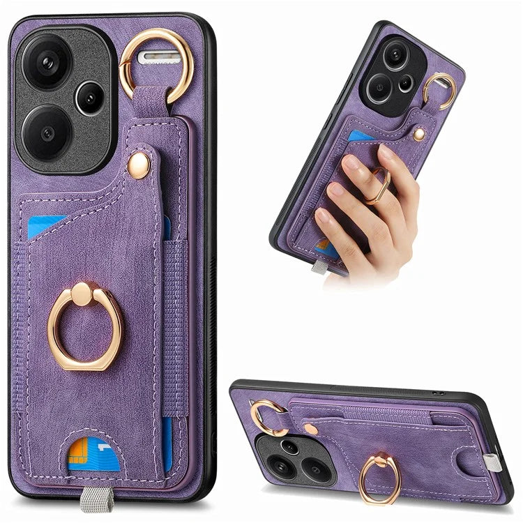 For Xiaomi Redmi Note 13 Pro+ 5G Case with Card Holder Retro Leather Back Cover Ring Kickstand