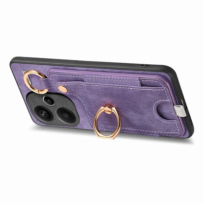 For Xiaomi Redmi Note 13 Pro+ 5G Case with Card Holder Retro Leather Back Cover Ring Kickstand