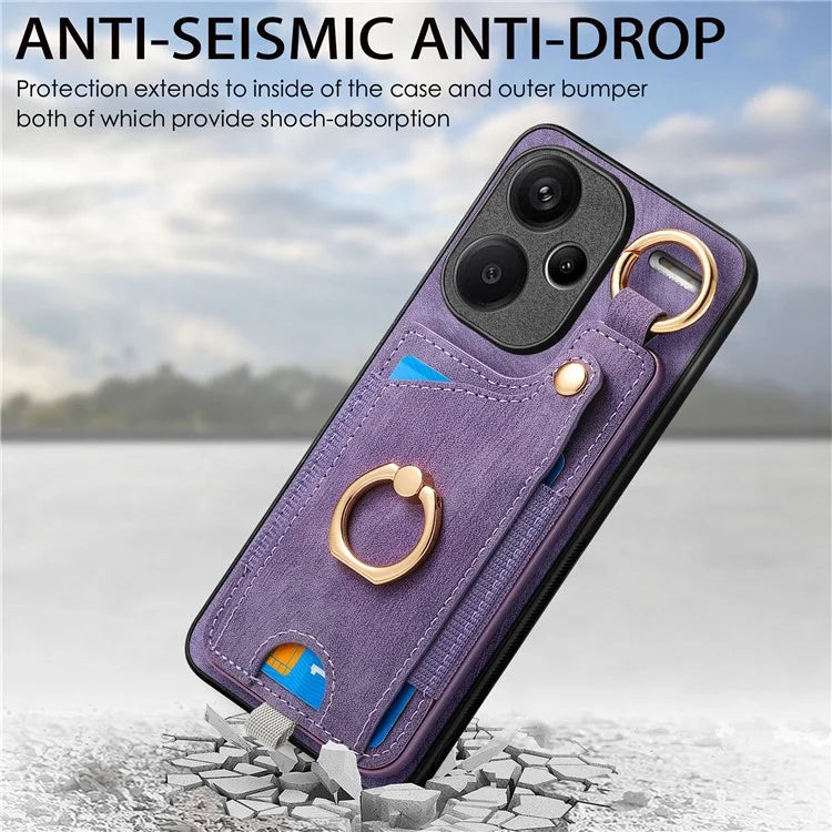 For Xiaomi Redmi Note 13 Pro+ 5G Case with Card Holder Retro Leather Back Cover Ring Kickstand