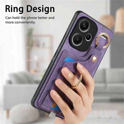 For Xiaomi Redmi Note 13 Pro+ 5G Case with Card Holder Retro Leather Back Cover Ring Kickstand
