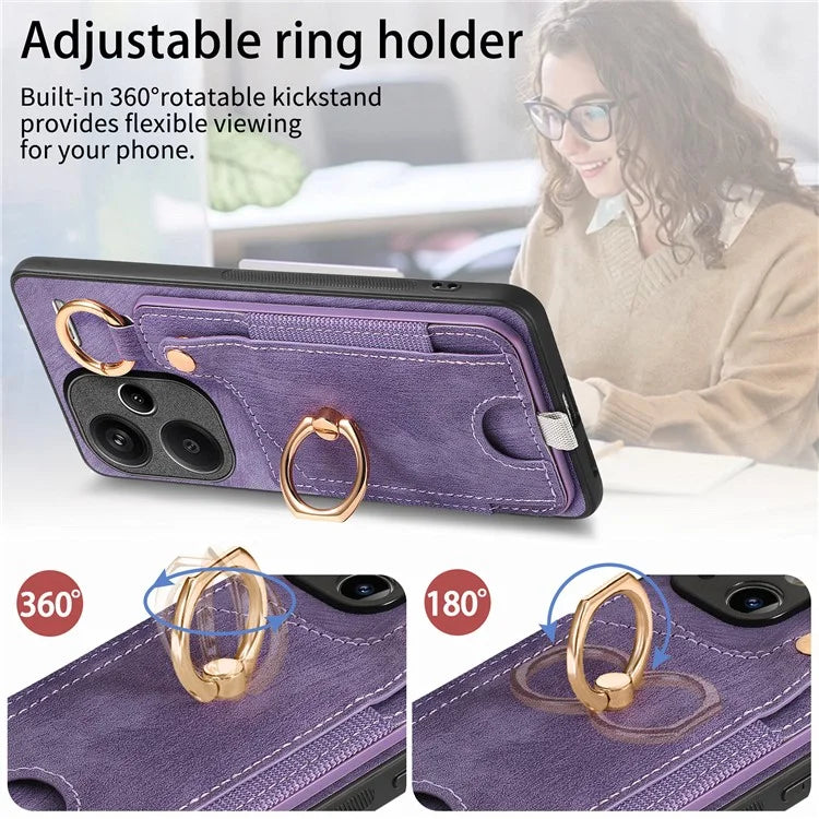 For Xiaomi Redmi Note 13 Pro+ 5G Case with Card Holder Retro Leather Back Cover Ring Kickstand