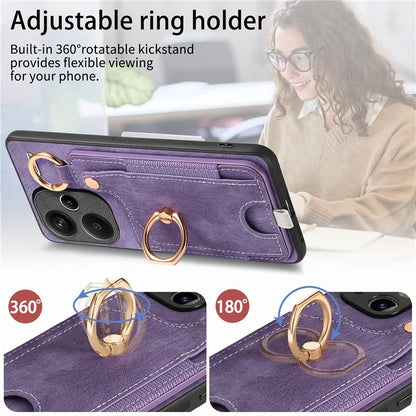 For Xiaomi Redmi Note 13 Pro+ 5G Case with Card Holder Retro Leather Back Cover Ring Kickstand