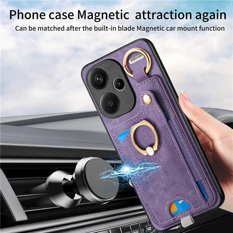 For Xiaomi Redmi Note 13 Pro+ 5G Case with Card Holder Retro Leather Back Cover Ring Kickstand