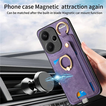 For Xiaomi Redmi Note 13 Pro+ 5G Case with Card Holder Retro Leather Back Cover Ring Kickstand