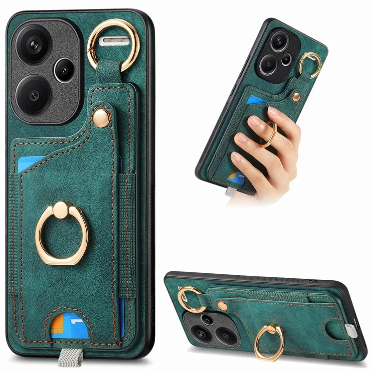 For Xiaomi Redmi Note 13 Pro+ 5G Case with Card Holder Retro Leather Back Cover Ring Kickstand