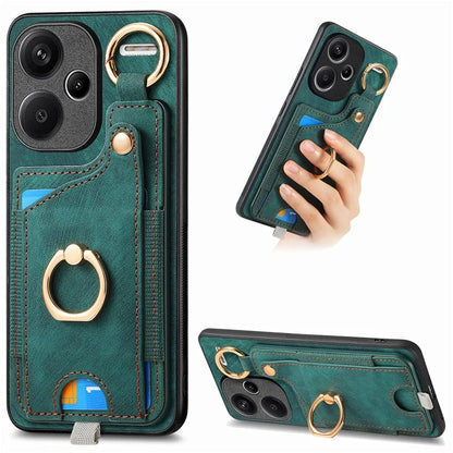 For Xiaomi Redmi Note 13 Pro+ 5G Case with Card Holder Retro Leather Back Cover Ring Kickstand