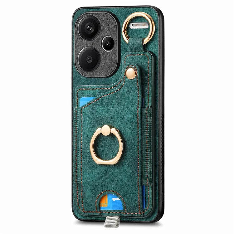 For Xiaomi Redmi Note 13 Pro+ 5G Case with Card Holder Retro Leather Back Cover Ring Kickstand