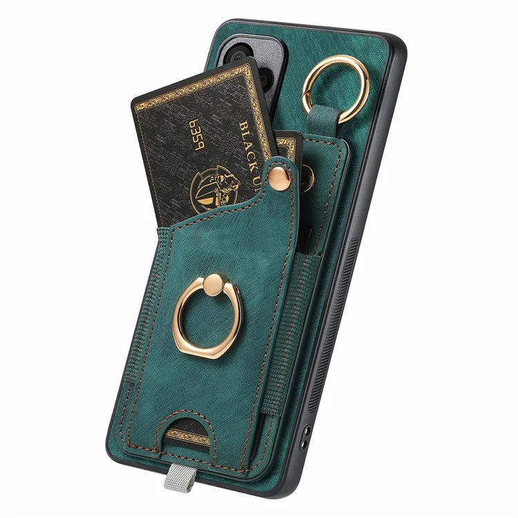 For Xiaomi Redmi Note 13 Pro+ 5G Case with Card Holder Retro Leather Back Cover Ring Kickstand