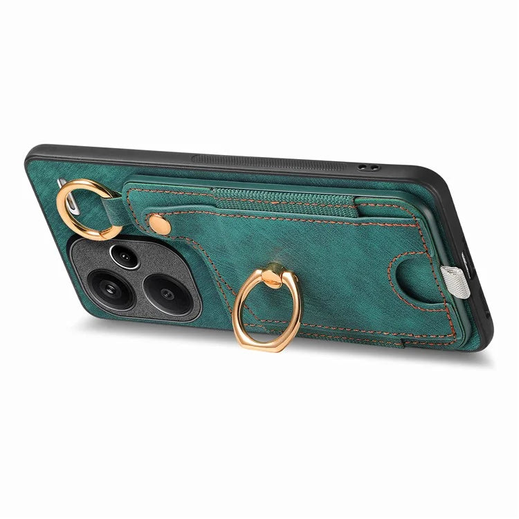 For Xiaomi Redmi Note 13 Pro+ 5G Case with Card Holder Retro Leather Back Cover Ring Kickstand