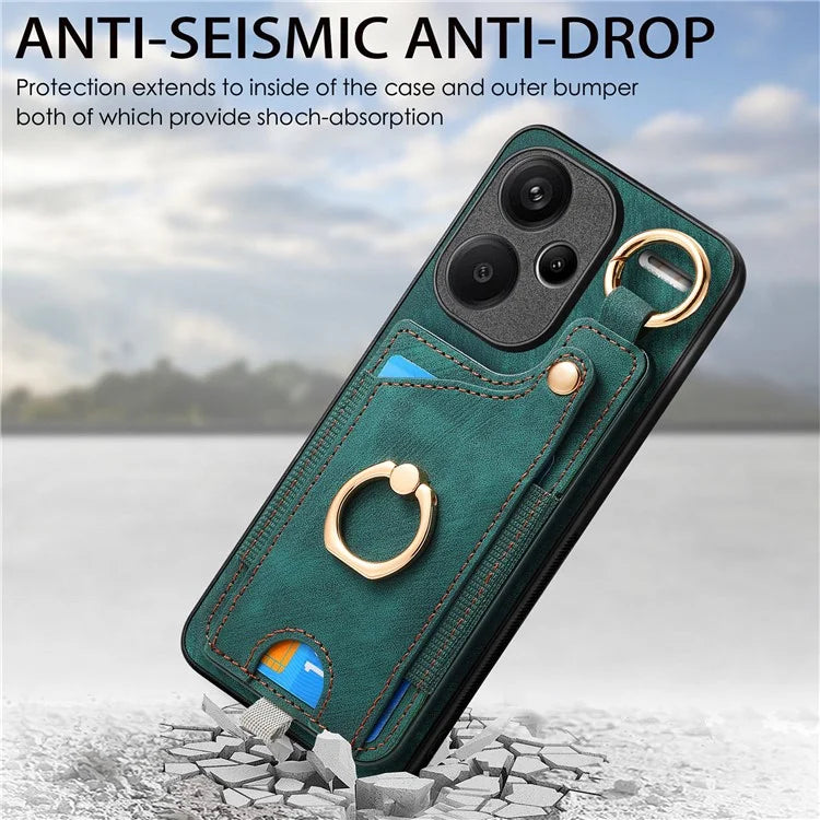 For Xiaomi Redmi Note 13 Pro+ 5G Case with Card Holder Retro Leather Back Cover Ring Kickstand