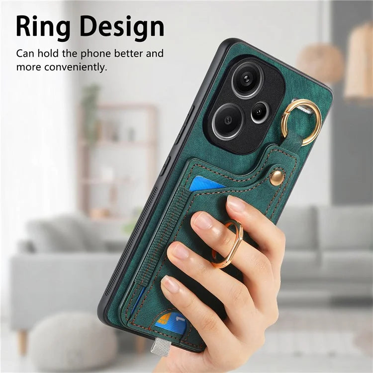 For Xiaomi Redmi Note 13 Pro+ 5G Case with Card Holder Retro Leather Back Cover Ring Kickstand