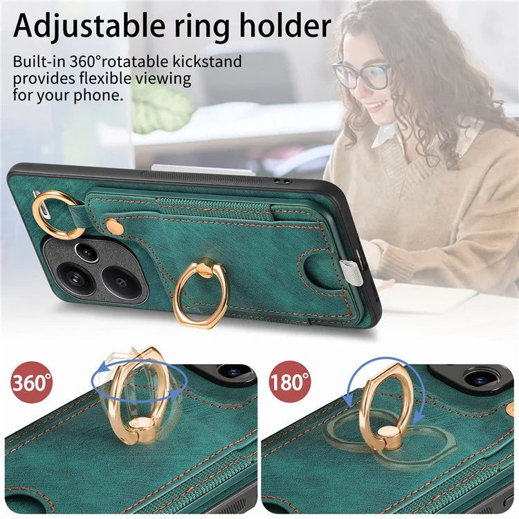 For Xiaomi Redmi Note 13 Pro+ 5G Case with Card Holder Retro Leather Back Cover Ring Kickstand