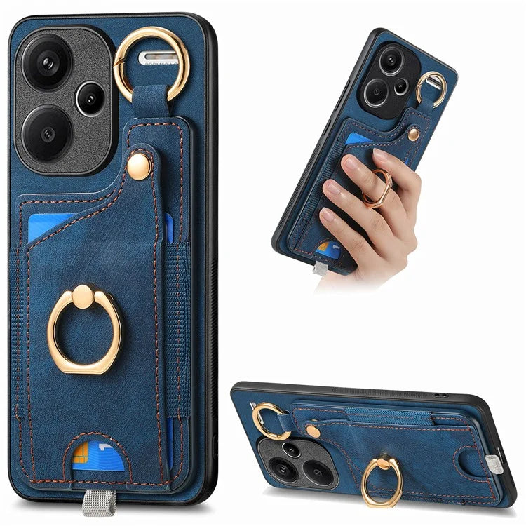 For Xiaomi Redmi Note 13 Pro+ 5G Case with Card Holder Retro Leather Back Cover Ring Kickstand