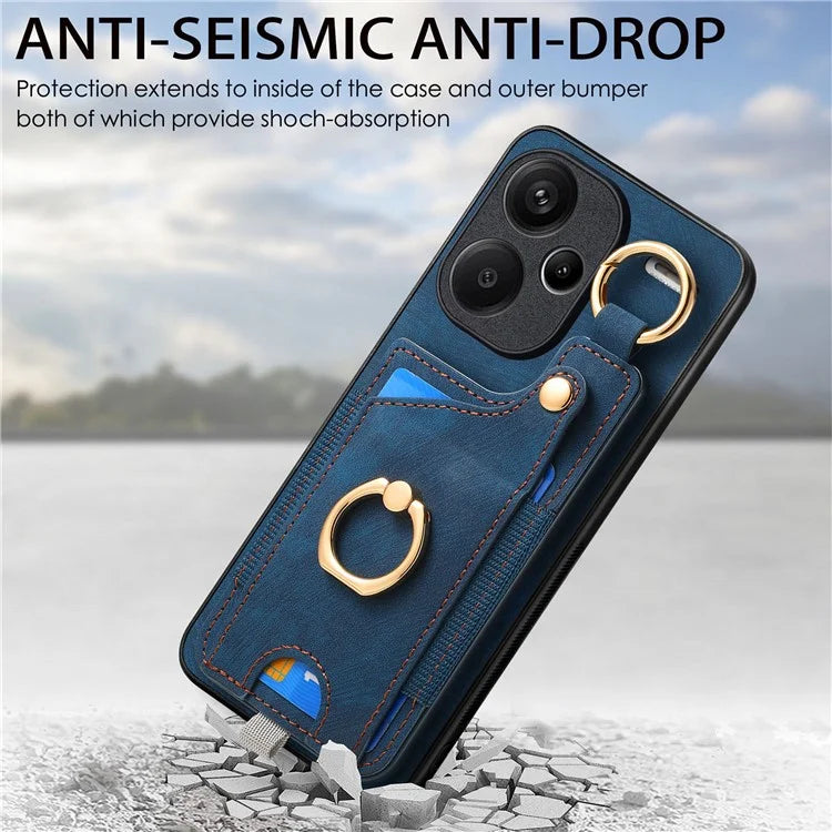 For Xiaomi Redmi Note 13 Pro+ 5G Case with Card Holder Retro Leather Back Cover Ring Kickstand