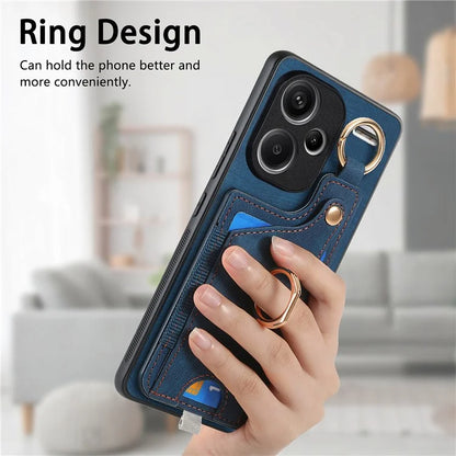 For Xiaomi Redmi Note 13 Pro+ 5G Case with Card Holder Retro Leather Back Cover Ring Kickstand