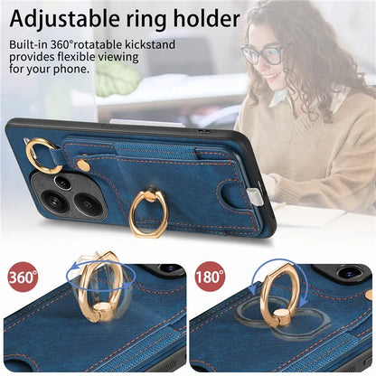 For Xiaomi Redmi Note 13 Pro+ 5G Case with Card Holder Retro Leather Back Cover Ring Kickstand
