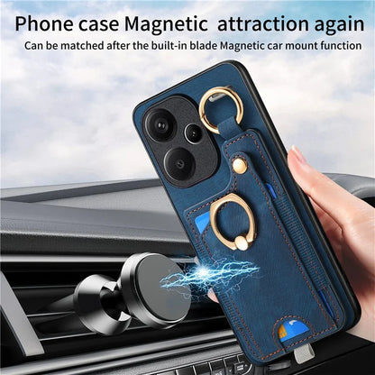 For Xiaomi Redmi Note 13 Pro+ 5G Case with Card Holder Retro Leather Back Cover Ring Kickstand