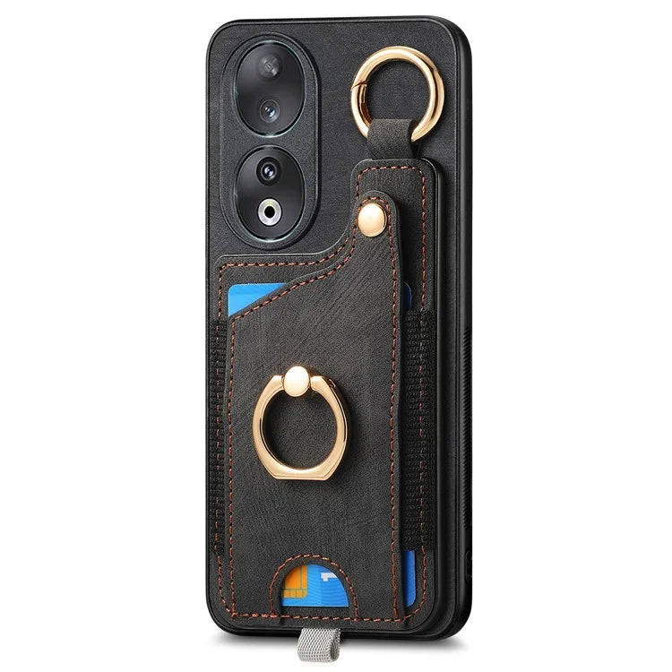 For Honor 90 Case Retro Leather Back Cover Drop-proof Phone Card Bag Kickstand