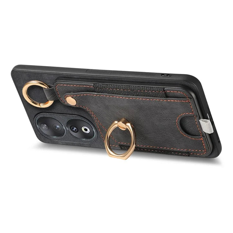 For Honor 90 Case Retro Leather Back Cover Drop-proof Phone Card Bag Kickstand