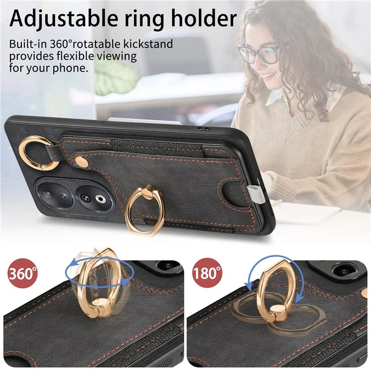 For Honor 90 Case Retro Leather Back Cover Drop-proof Phone Card Bag Kickstand