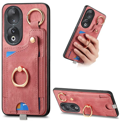 For Honor 90 Case Retro Leather Back Cover Drop-proof Phone Card Bag Kickstand
