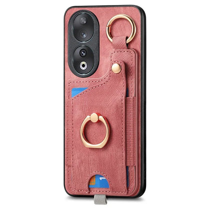 For Honor 90 Case Retro Leather Back Cover Drop-proof Phone Card Bag Kickstand