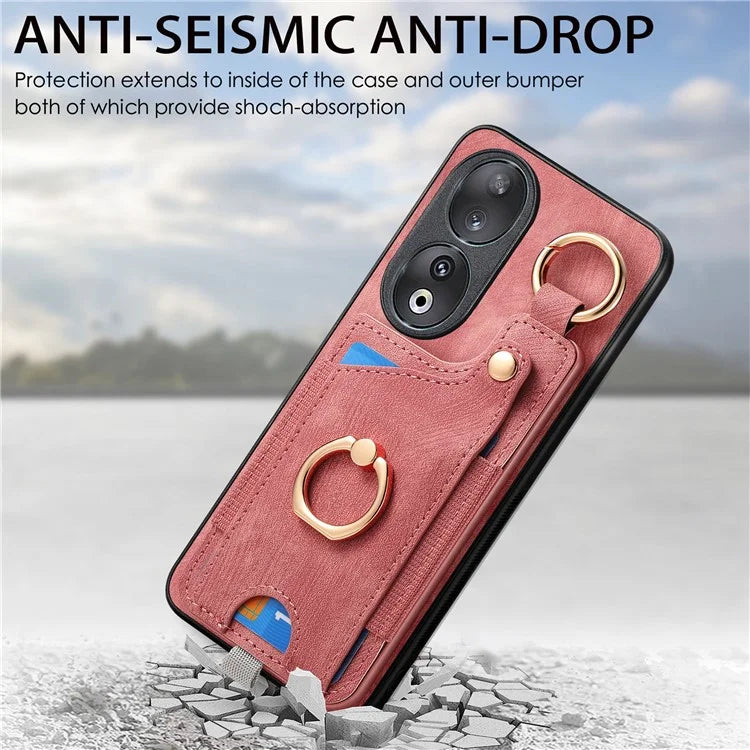 For Honor 90 Case Retro Leather Back Cover Drop-proof Phone Card Bag Kickstand
