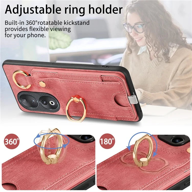 For Honor 90 Case Retro Leather Back Cover Drop-proof Phone Card Bag Kickstand