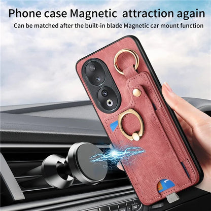 For Honor 90 Case Retro Leather Back Cover Drop-proof Phone Card Bag Kickstand