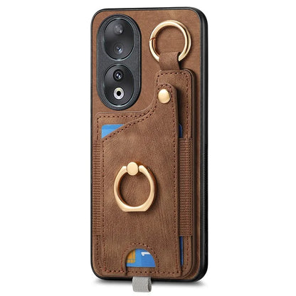 For Honor 90 Case Retro Leather Back Cover Drop-proof Phone Card Bag Kickstand