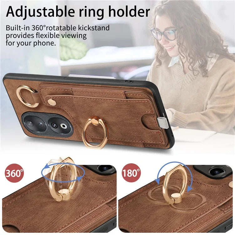 For Honor 90 Case Retro Leather Back Cover Drop-proof Phone Card Bag Kickstand